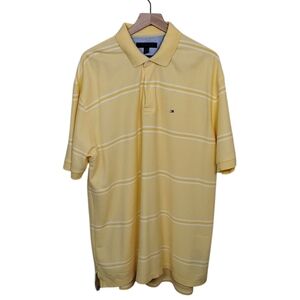 Tommy Hilfiger Yellow and White Striped Men's Polo Shirt, XXL